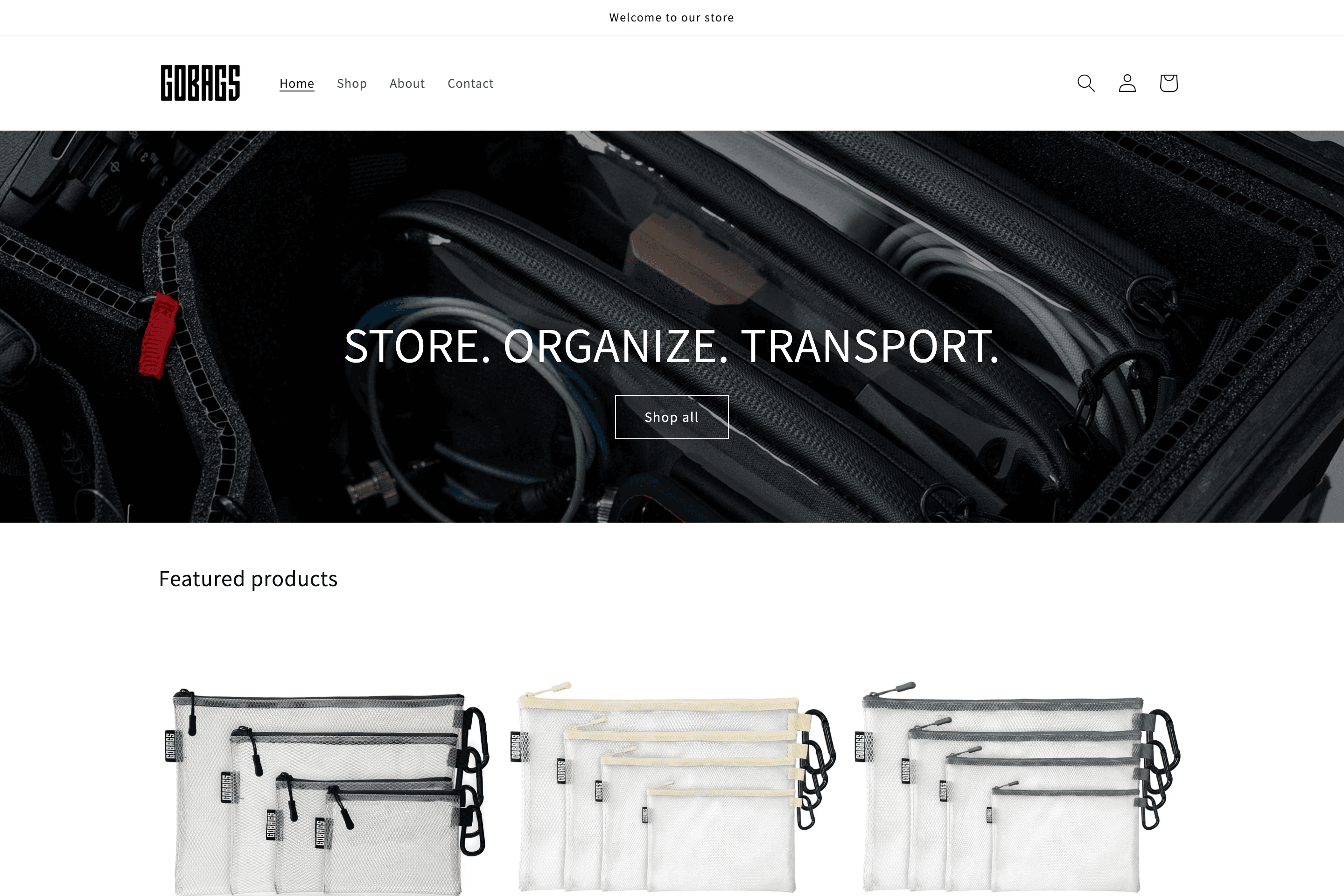 GoBags storefront: store, organize, transport
